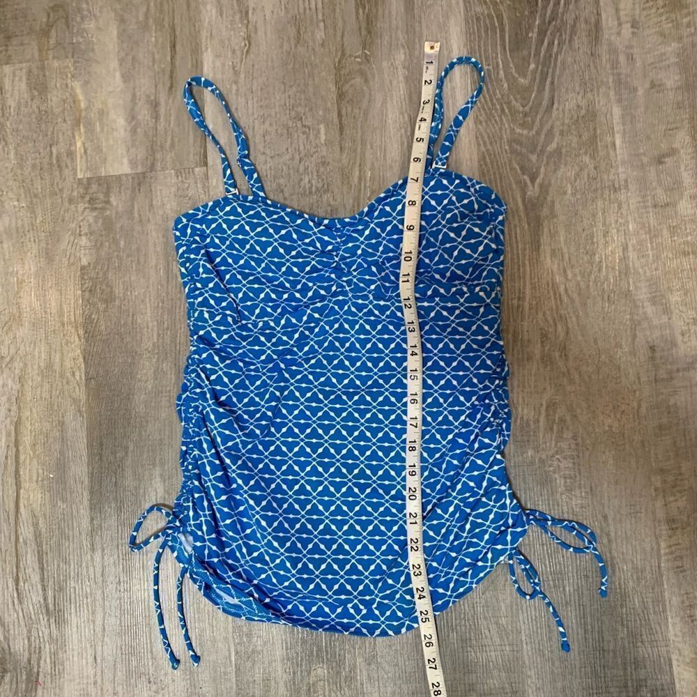 Lands end tankini blue white swim top w/Sinch tie sides & removable straps - Picture 4 of 6